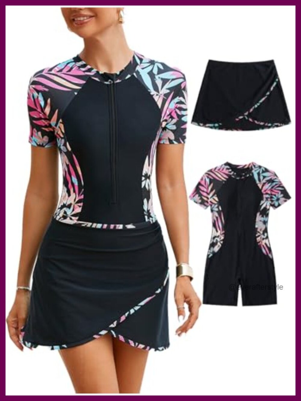 SHEKINI 2-Piece Rash Guard Swimsuit & Swim Skirt UPF 50